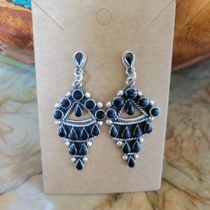Elegant Black Onyx and Sterling Silver Dangle Earrings